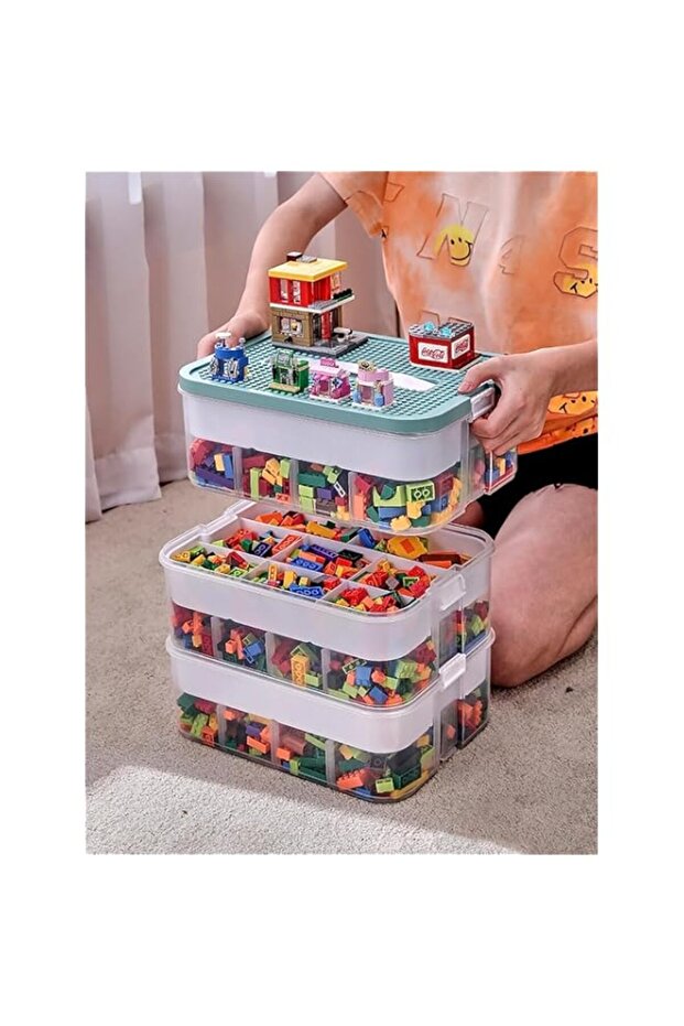 Cube Toy Storage Organizer Bins with Lid for Lego,3 Layers Stackable Plastic Organizer Box Child To - 1