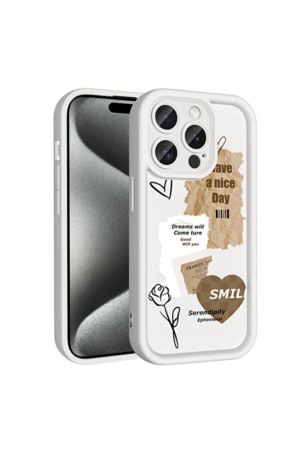 iPhone 14 Pro Case Camera Protected Printed Back Surface N7Th Classy Cover - Light Brown - 3