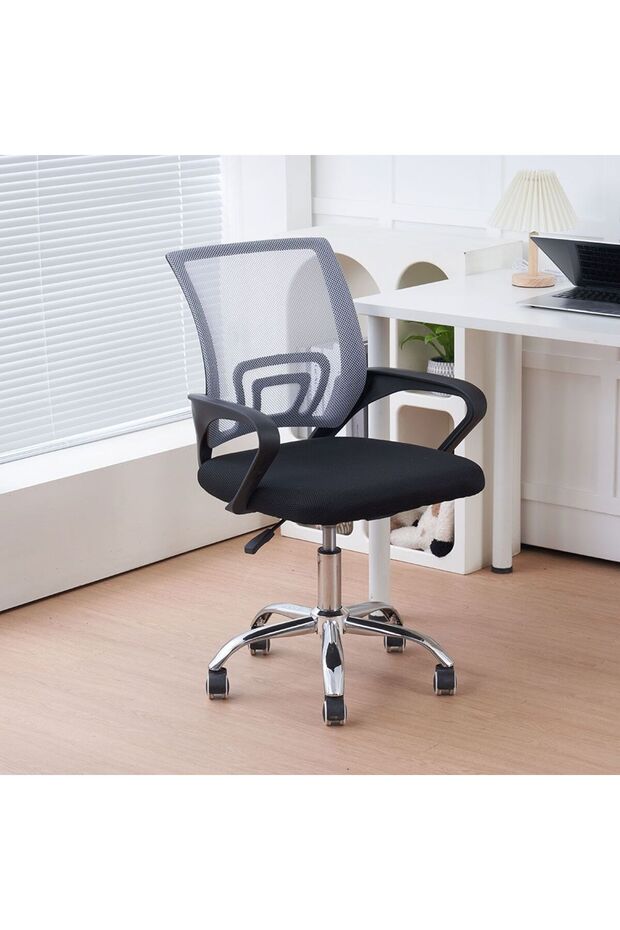 Herald Office Chair - Grey/Black Upholstered 1-Seater with Metal Frame, 58.5x53x95cm, 2 Yrs Warranty