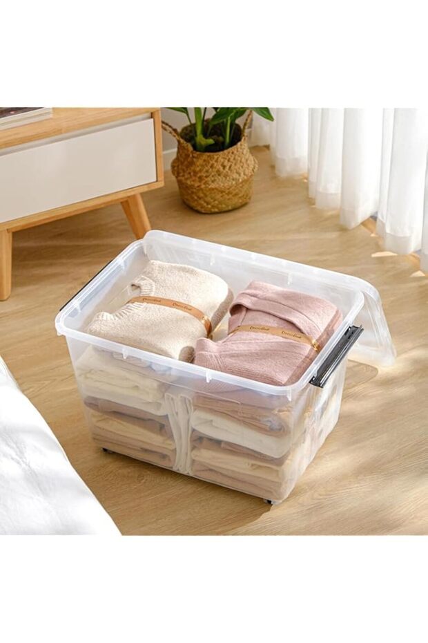 Lidded Storage Bin Stackable Storage Box Organizing Container with Lid and Snap Lock, Durable, Plas - 1
