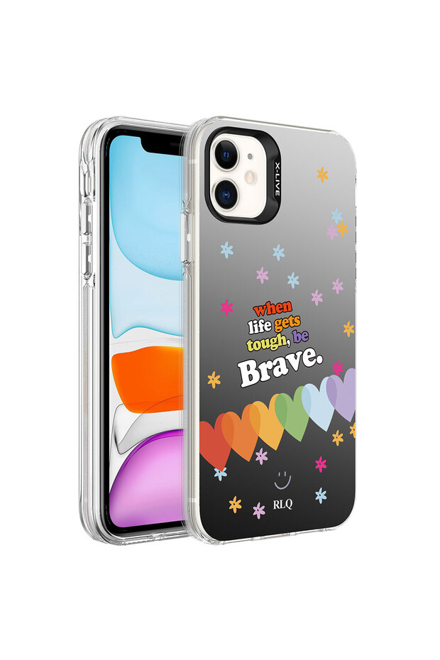 iPhone 11 Compatible Patterned Joiecreatif Silver Hard Case-Heart - 1