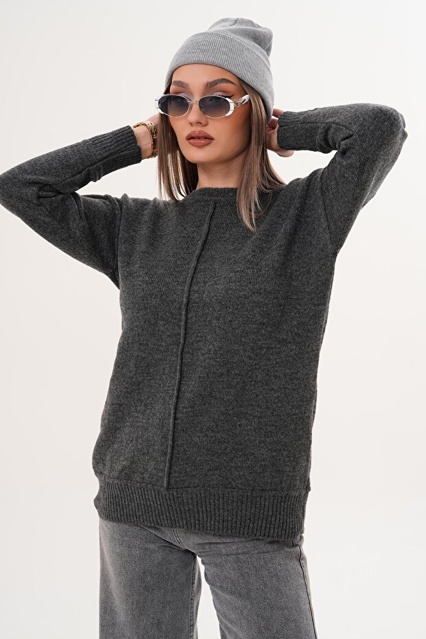 Kadın Çimalı Şardonlu Triko Örme Kazak 255165 - - 2