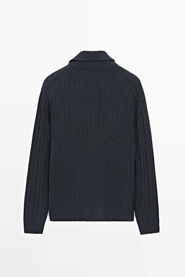 %100 yün saç örgülü fermuarlı hırka - 8