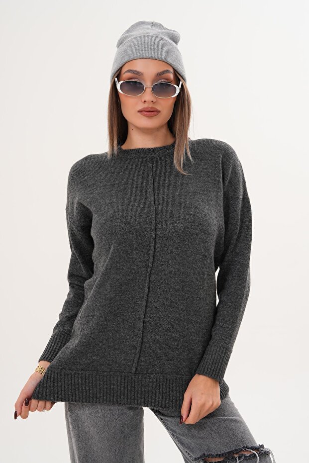 Kadın Çimalı Şardonlu Triko Örme Kazak 255165 - - 3