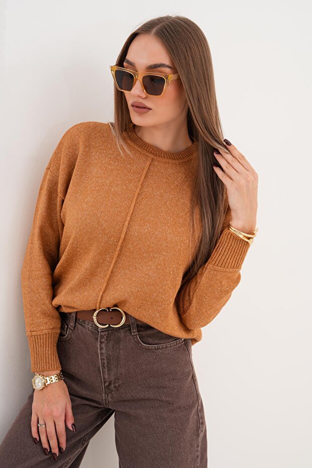 Kadın Çimalı Şardonlu Triko Örme Kazak 255165 - - 1