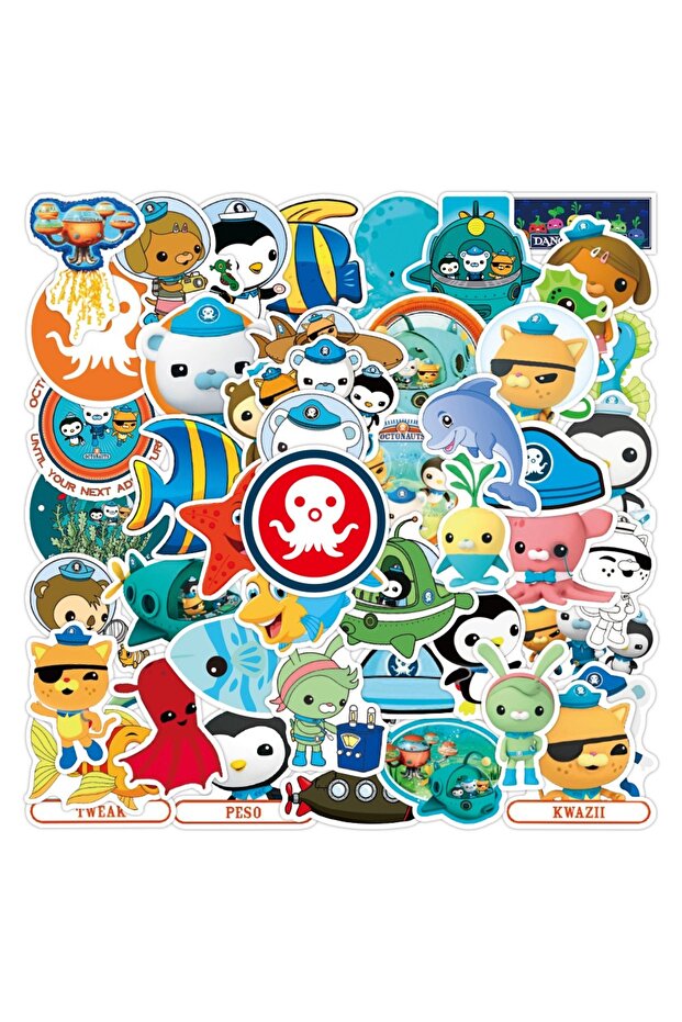 QT-237 50 قطعة من ملصقات جرافيتي الرسوم المتحركة Octonauts لحقيبة السفر والكمبيوتر المحمول وكوب الماء والجيتار