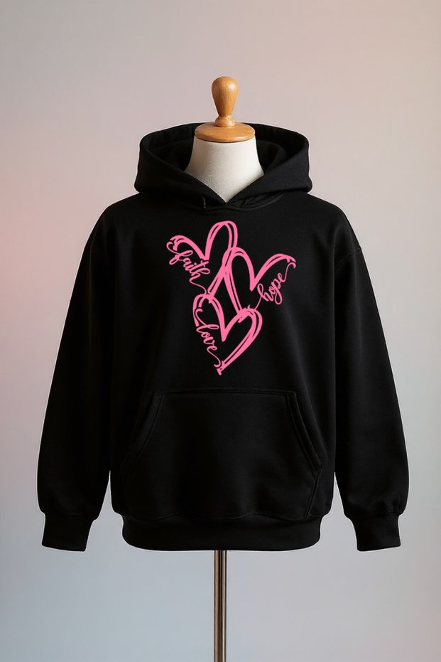 Heart Printed Cotton 3 Thread Oversize Sweatshirt