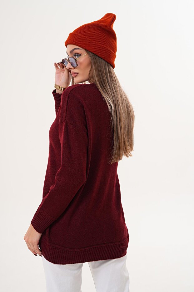 Kadın Çimalı Şardonlu Triko Örme Kazak 255165 - - 5