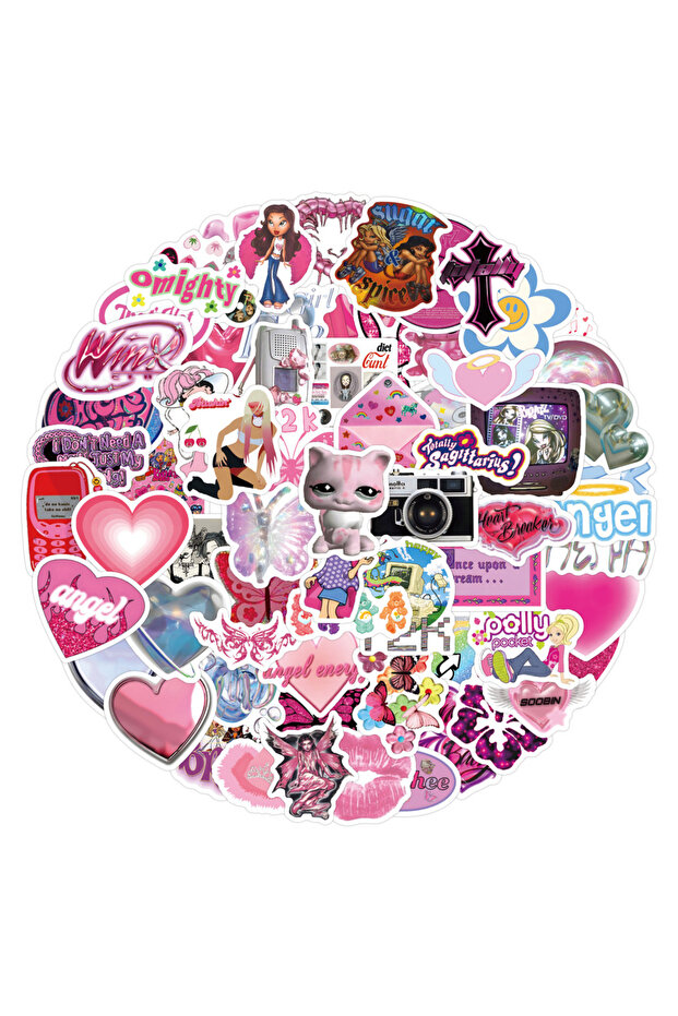 120pcs 120pcs Retro Pink Y2K Stickers For Suitcase Skateboard Laptop Luggage Phone Car Styling DIY D