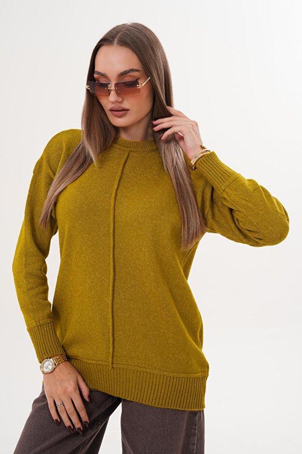 Kadın Çimalı Şardonlu Triko Örme Kazak 255165 - - 4