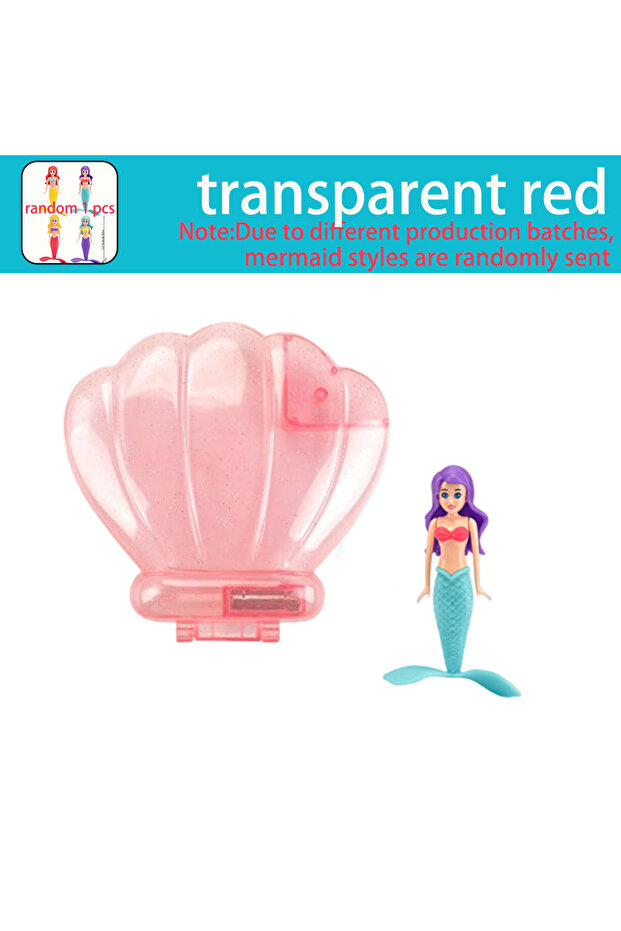 1 transparent red Random 1/2PCS Mermaid Pool Bath Toy with/no Cute Shell Spin Princess Float Swimmin - 1