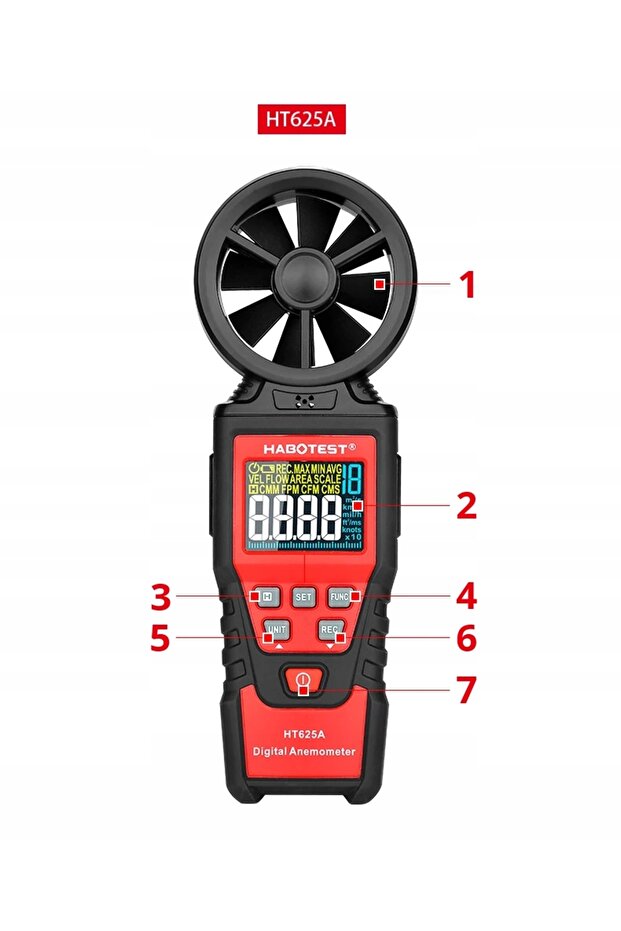 ANEMOMETER — WIND SPEED METER, WIND FORCE MEASUREMENT, TEMPERATURE AND VOLUME MEASUREMENT, LCD - 9