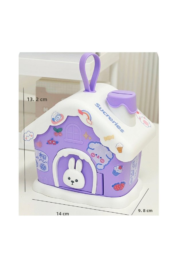 Rabbit House Piggy Bank with Lock and Hanger, Purple, 18X15-