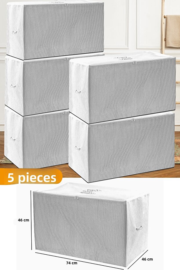 5 Pieces - Large Gray Striped Storage Bag - 74 x 46 x 46 cm