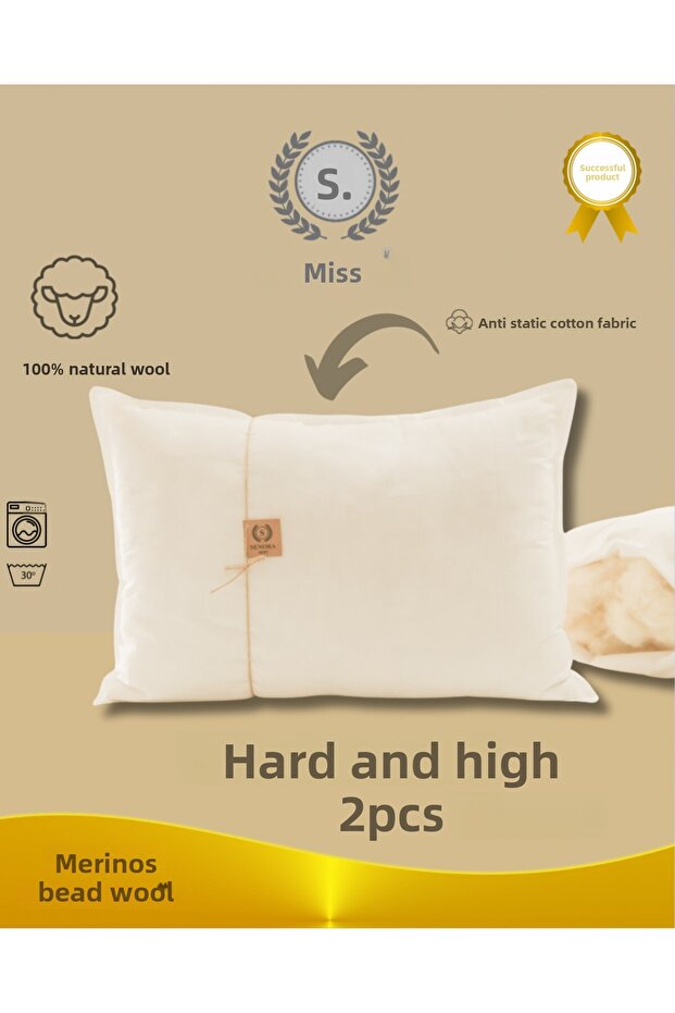 2 Pieces of Hard and High Natural Beaded Wool Pillow - 1
