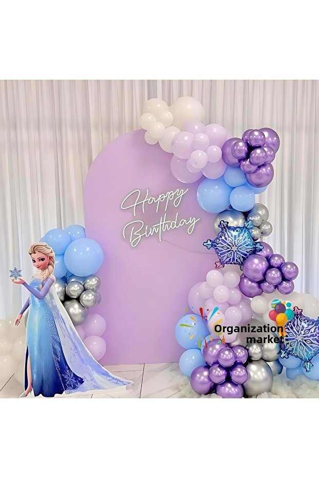 Balloon Set Chrome Purple - Macaron Lilac - Macaron Blue-White 60-Piece Balloon Chain Set