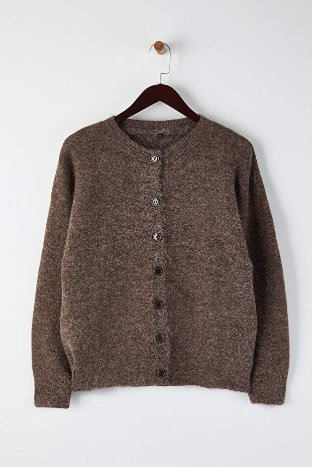 Wardrobe Essentials Vizon Alpaka Yünü Karışımlı Basic Triko Hırka TBBAW26AV00037 - 5