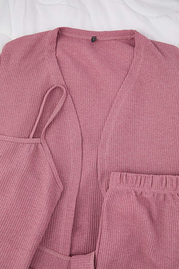 Gül Kurusu 3'lü Paket Pamuklu Fitilli Örme Pijama Takımı THMAW26PT00215 - 8