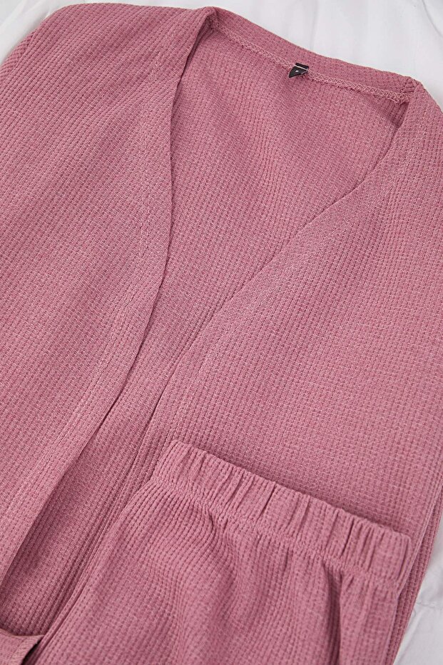 Gül Kurusu 3'lü Paket Pamuklu Fitilli Örme Pijama Takımı THMAW26PT00215 - 7