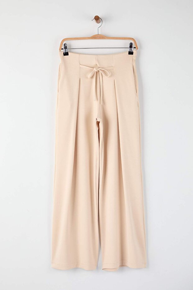Taş Wide Leg Yumuşak Kumaşlı Pilili Esnek Örme Pantolon TWOAW26PL00138 - 5