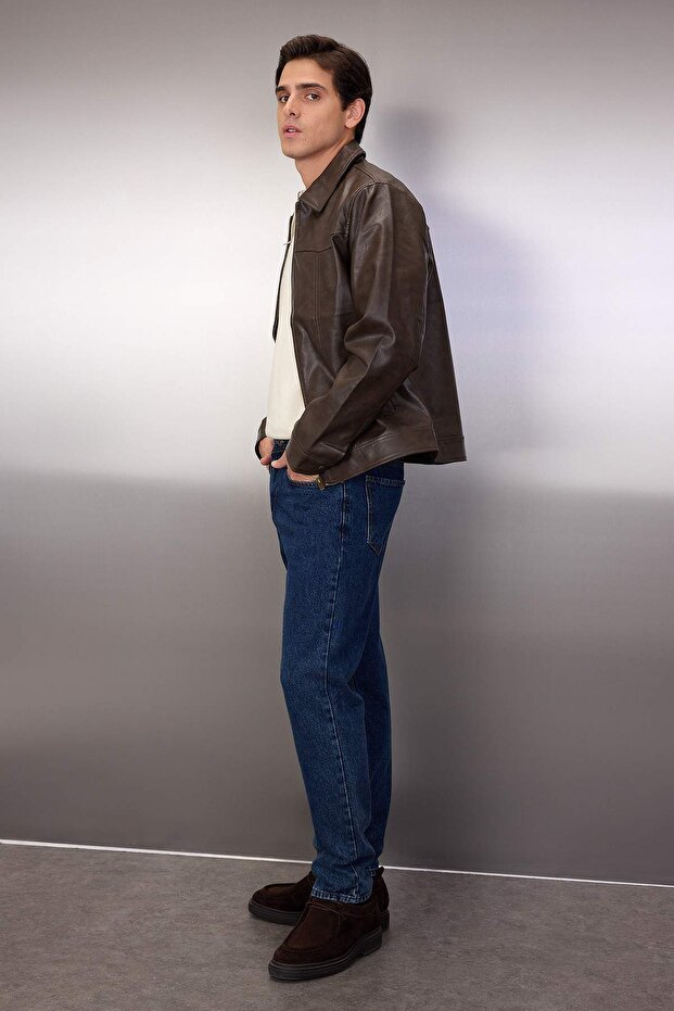 Lacivert %100 Pamuk Essential Fit Jeans Kot Pantolon TMNAW23JE00104 - 3