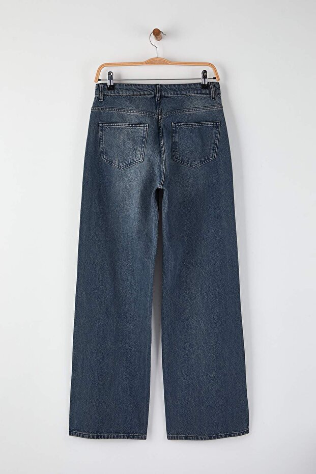 Koyu Mavi Yüksek Bel Geniş Paça Wide Leg Jeans TWOAW26JE00119 - 6