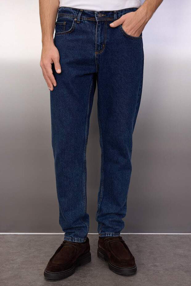 Lacivert %100 Pamuk Essential Fit Jeans Kot Pantolon TMNAW23JE00104 - 1