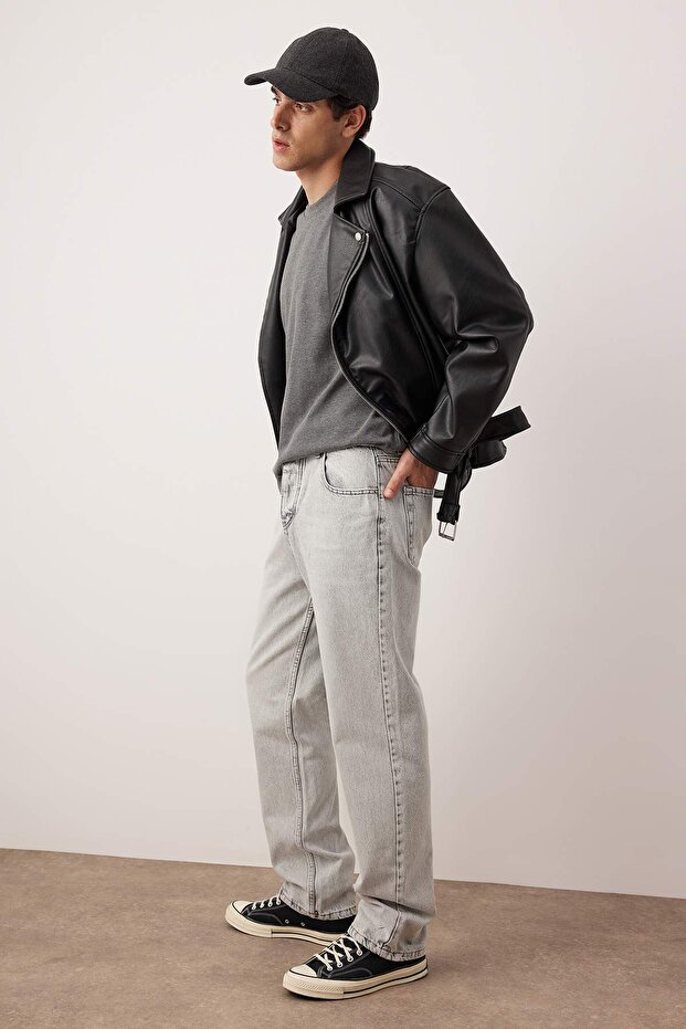 Gri Baggy /Bol Kesim Kot Pantolon Jeans TMNAW24JE00027 - 3