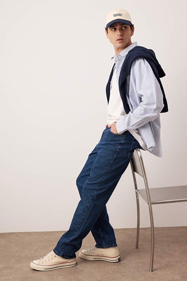 Lacivert Baggy/90's Straight Fit Jeans Bol Kot Pantolon TMNSS24JE00012 - 3