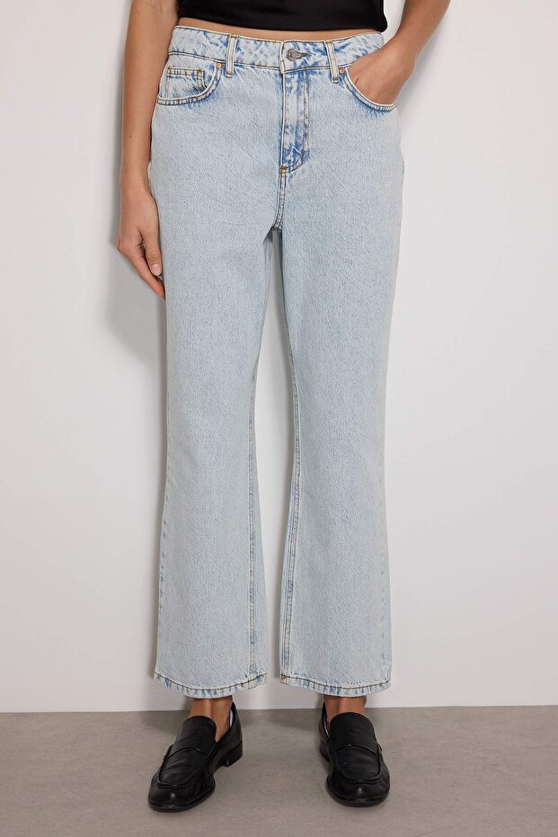 Açık Mavi Yüksek Bel Düz Kesim Straight %100 Pamuk Non-Stretch Jeans TWOSS23JE00089 - 5