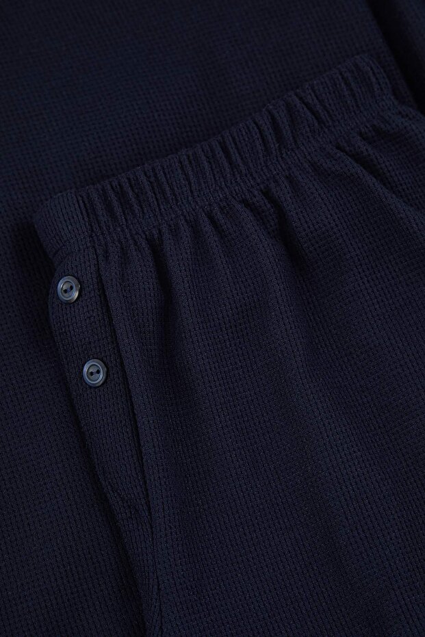 Lacivert Fermuarlı Yumuşak Kışlık Waffle Örme Pijama Takımı THMAW26PT00186 - 6