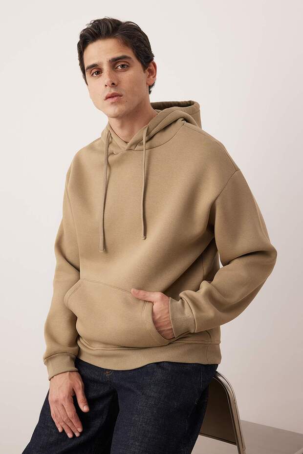 Koyu Vizon Basic Oversize/Geniş Kesim Kapüşonlu İçi Polar/Sıcak Tutan Sweatshirt TMNAW21SW2005 - 2