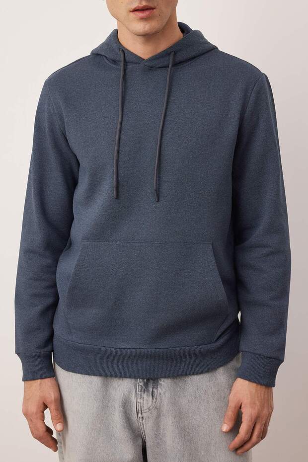 Indigo Regular/Normal Kesim Kapüşonlu İçi Polarlı Kalın Sweatshirt TMNAW26SW00016 - 3