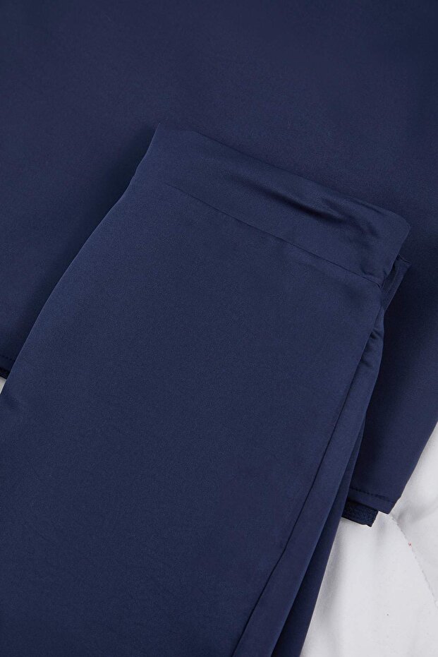 Lacivert Mat Saten Dokuma Pijama Takımı THMAW26PT00032 - 7
