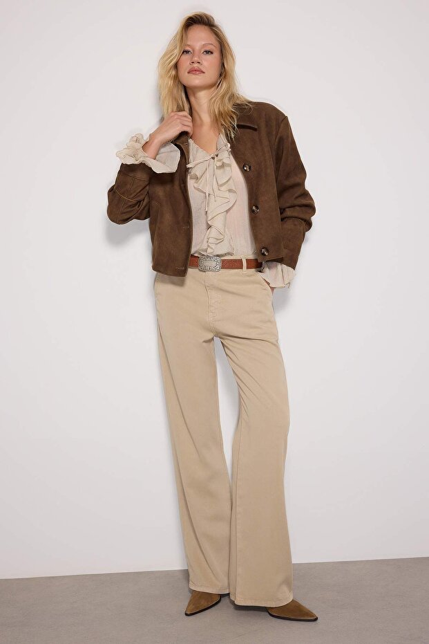 More Sustainable Bej %100 Tencel™ Düşük Bel Wide Leg Jeans TWOSS23JE00219 - 7