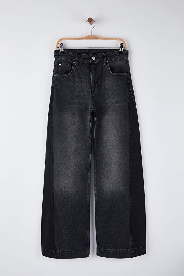Antrasit Yüksek Bel Renk Bloklu Wide Leg Jeans TWOAW26JE00099 - 5