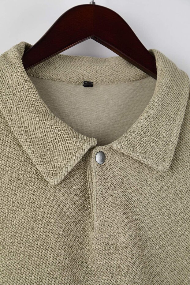 Taş Yeni Oversize/Geniş Kesim Polo Yaka Kalın Çıtçıtlı Sweatshirt TMNAW26SW00051 - 6