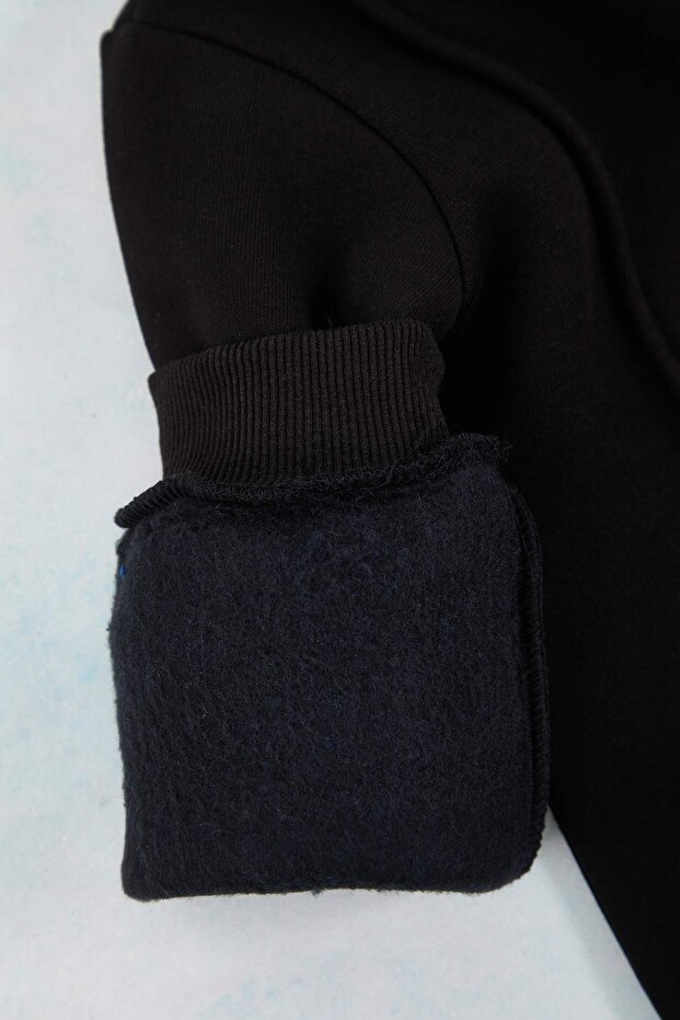 Siyah Pamuklu Şardonlu Kapüşonlu Örme Erkek Çocuk Sweatshirt ve Eşofman Alt-Üst Takım TKDAW25AU00058 - 5