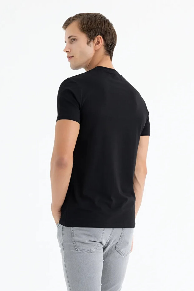 AL Erkek Siyah Bisiklet Yaka Basic Tişört - 2