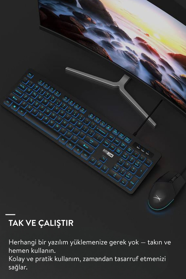 Algc8264 Led Işıklı 3 Renk Gaming Oyuncu Klavye ve Mouse Seti 6400dpi Rgb Mouse - 5