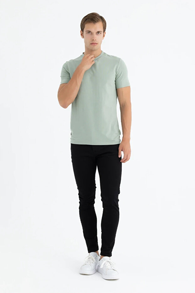 AL Erkek Yeşil Bisiklet Yaka Basic Tişört - 4