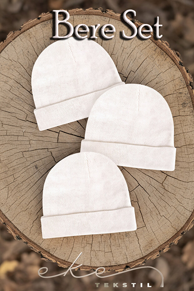 Unisex Folded White, White and White 3-Piece Beret Set