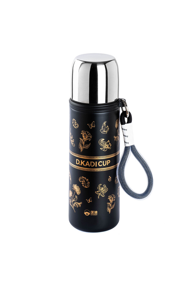 Okadi Flower Patterned Black Stainless Steel Thermos 500ml