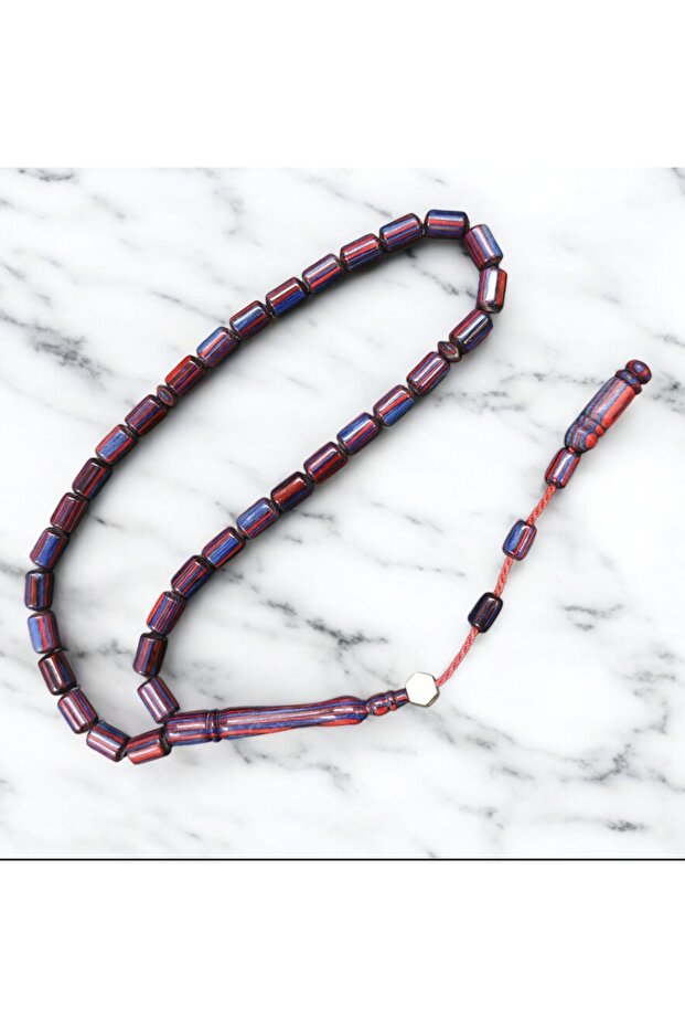Burgundy Blue Capsule Cut Camphor Wood Signed Model Prayer Beads