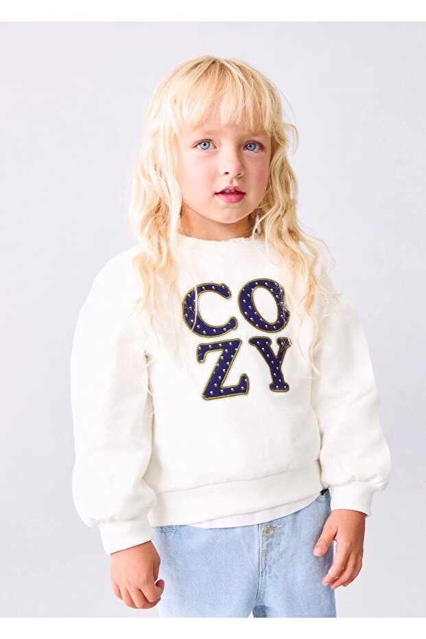 Çiçek işlemeli sweatshirt - 1