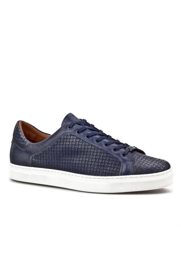 Genuine Leather Navy Blue Lace-Up Men's Casual Shoes