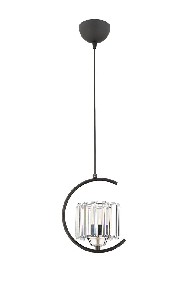 Eftal Tekli Siyah Sarkıt Avize Kristal Taşlı Modern Dekoratif Aydınlatma - 4