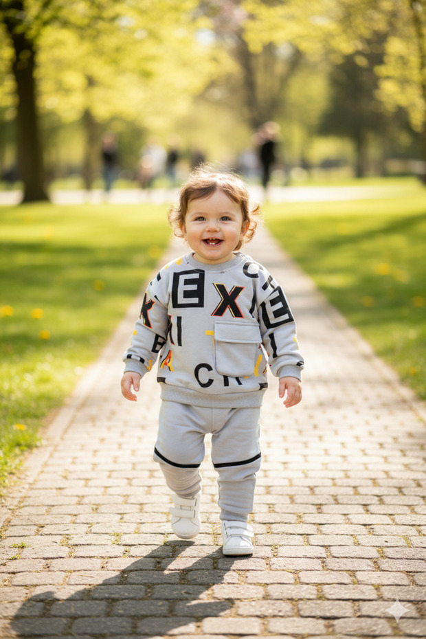 Boy's baby letter printed pocket long sleeved seasonal 3-6-12-18-24 months top-bottom set