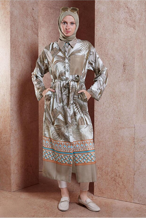 44772 موديل تونيك كتان منقوش - تصميم تأثير - 2