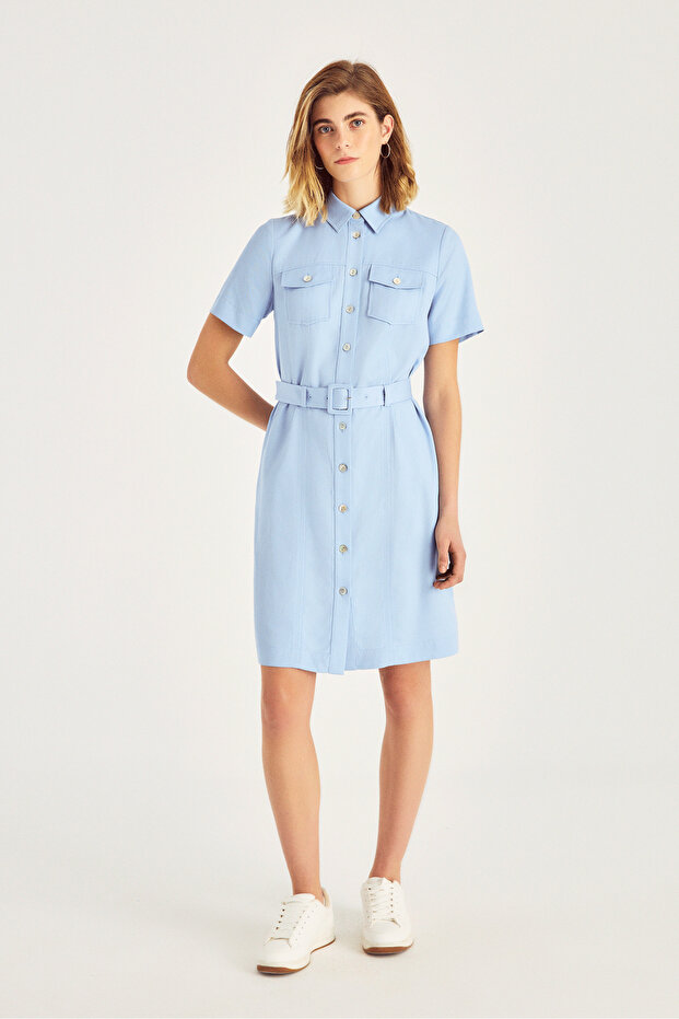 Kemerli Gömlek Elbise - 2